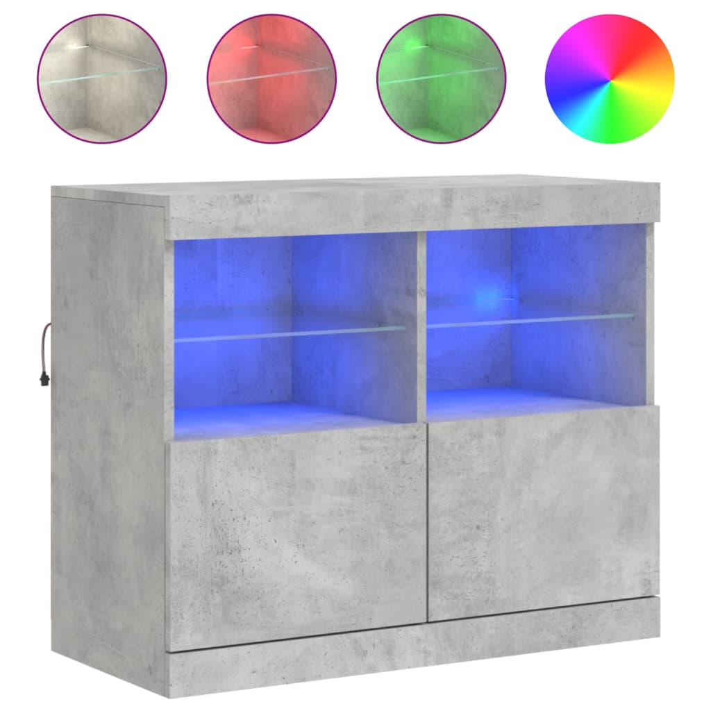 Skjenk Betonggrå med LED-lys 81x37x67 cm