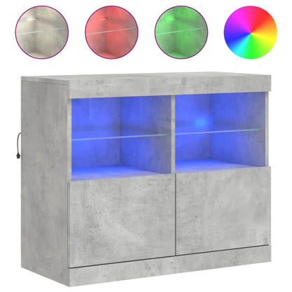 Skjenk Betonggrå med LED-lys 81x37x67 cm