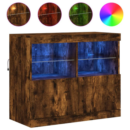 Skjenk Røkt Eik med LED-lys 81x37x67 cm