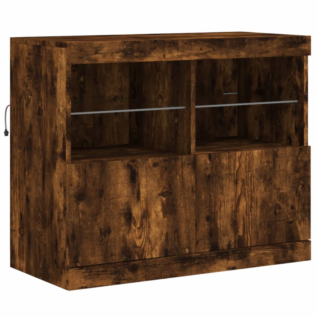Skjenk Røkt Eik med LED-lys 81x37x67 cm
