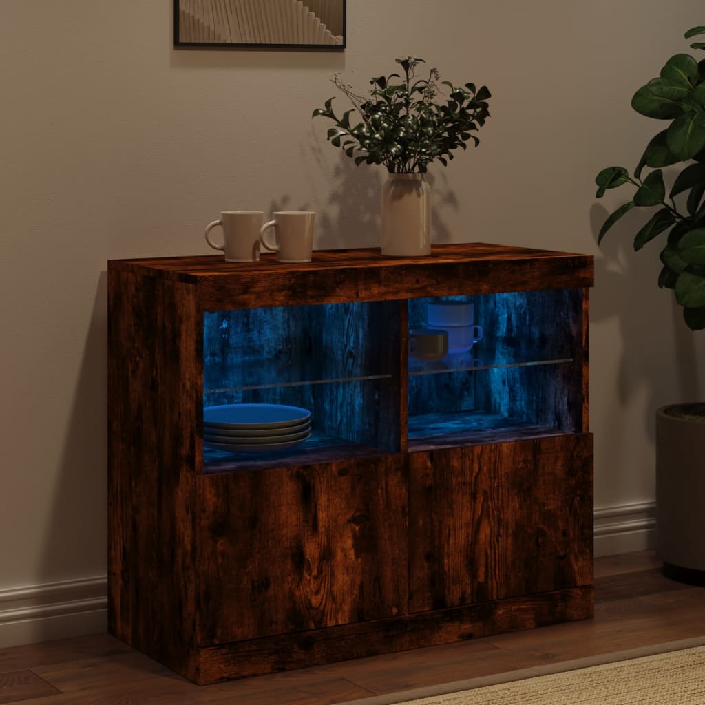 Skjenk Røkt Eik med LED-lys 81x37x67 cm