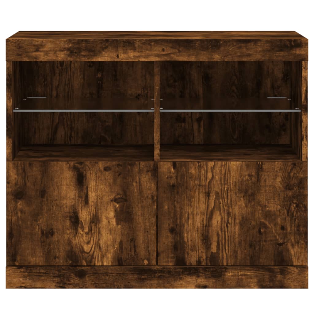 Skjenk Røkt Eik med LED-lys 81x37x67 cm