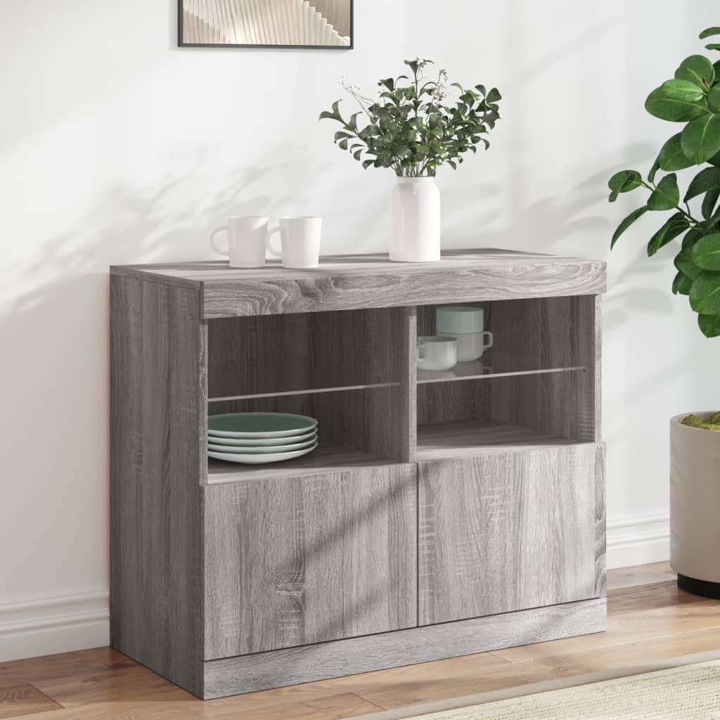 Skjenk Sonoma Grå med LED-lys 81x37x67 cm