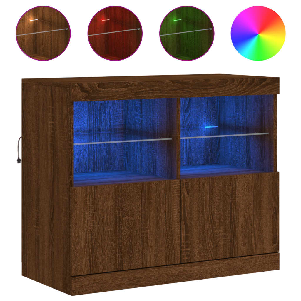 Skjenk Brun Eik med LED-lys 81x37x67 cm