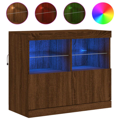 Skjenk Brun Eik med LED-lys 81x37x67 cm
