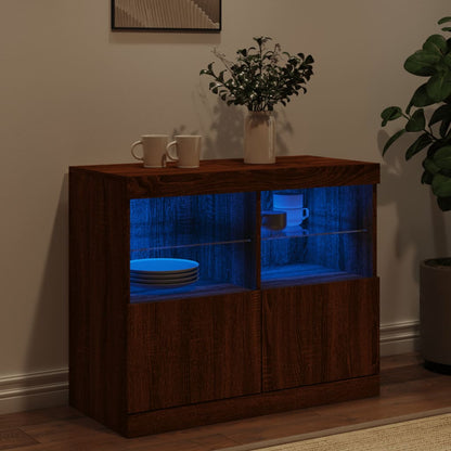 Skjenk Brun Eik med LED-lys 81x37x67 cm