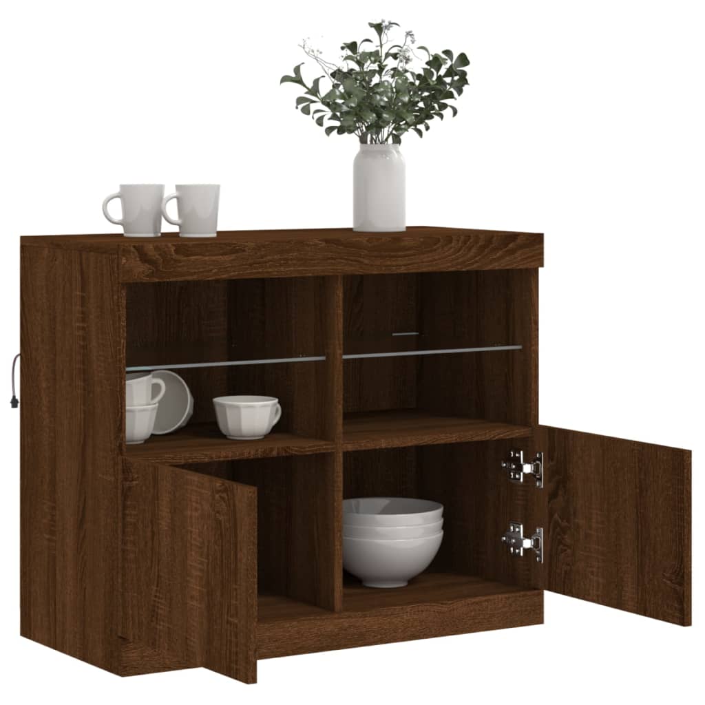 Skjenk Brun Eik med LED-lys 81x37x67 cm