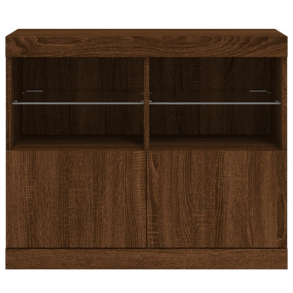 Skjenk Brun Eik med LED-lys 81x37x67 cm
