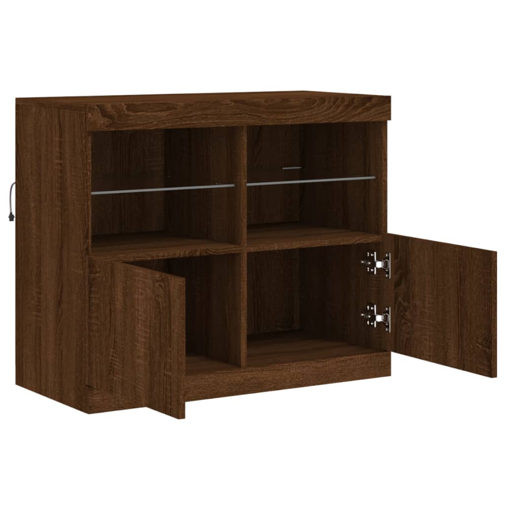 Skjenk Brun Eik med LED-lys 81x37x67 cm
