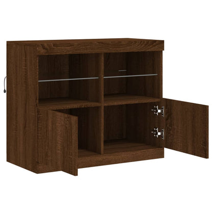 Skjenk Brun Eik med LED-lys 81x37x67 cm