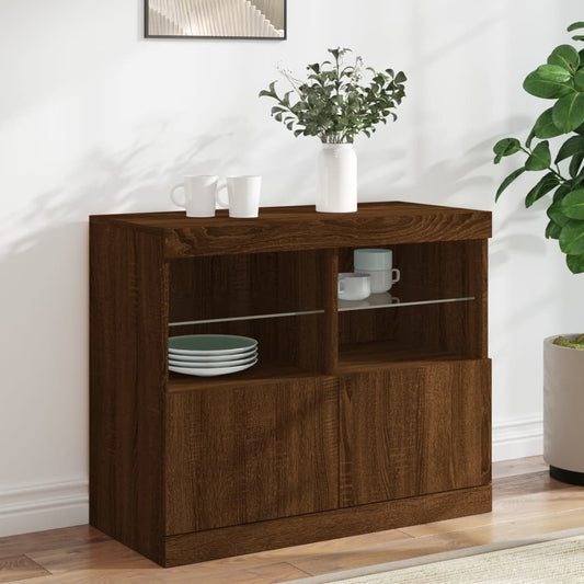 Skjenk Brun Eik med LED-lys 81x37x67 cm
