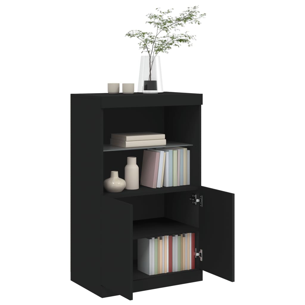 Skjenk Svart med LED-lys 60,5x37x100 cm