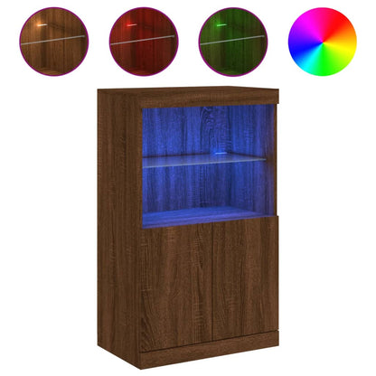 Skjenk Brun Eik med LED-lys 60,5x37x100 cm