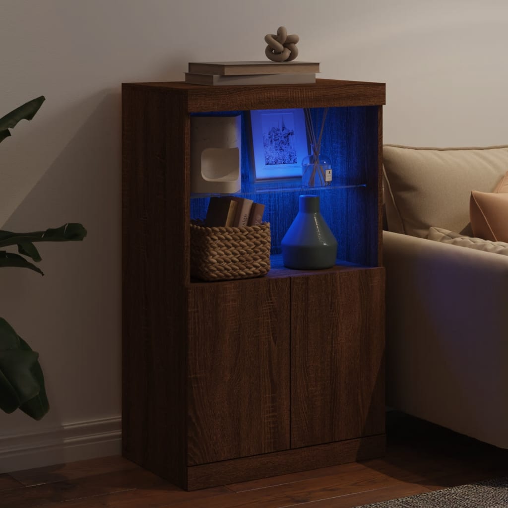 Skjenk Brun Eik med LED-lys 60,5x37x100 cm