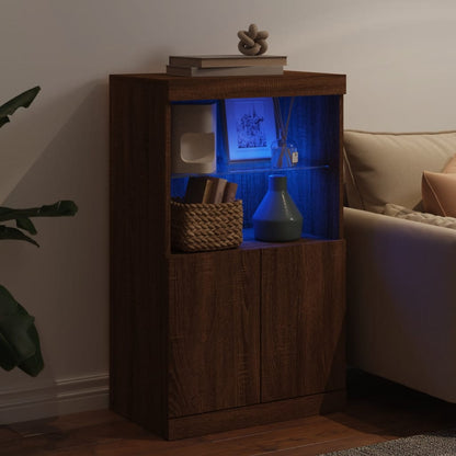 Skjenk Brun Eik med LED-lys 60,5x37x100 cm