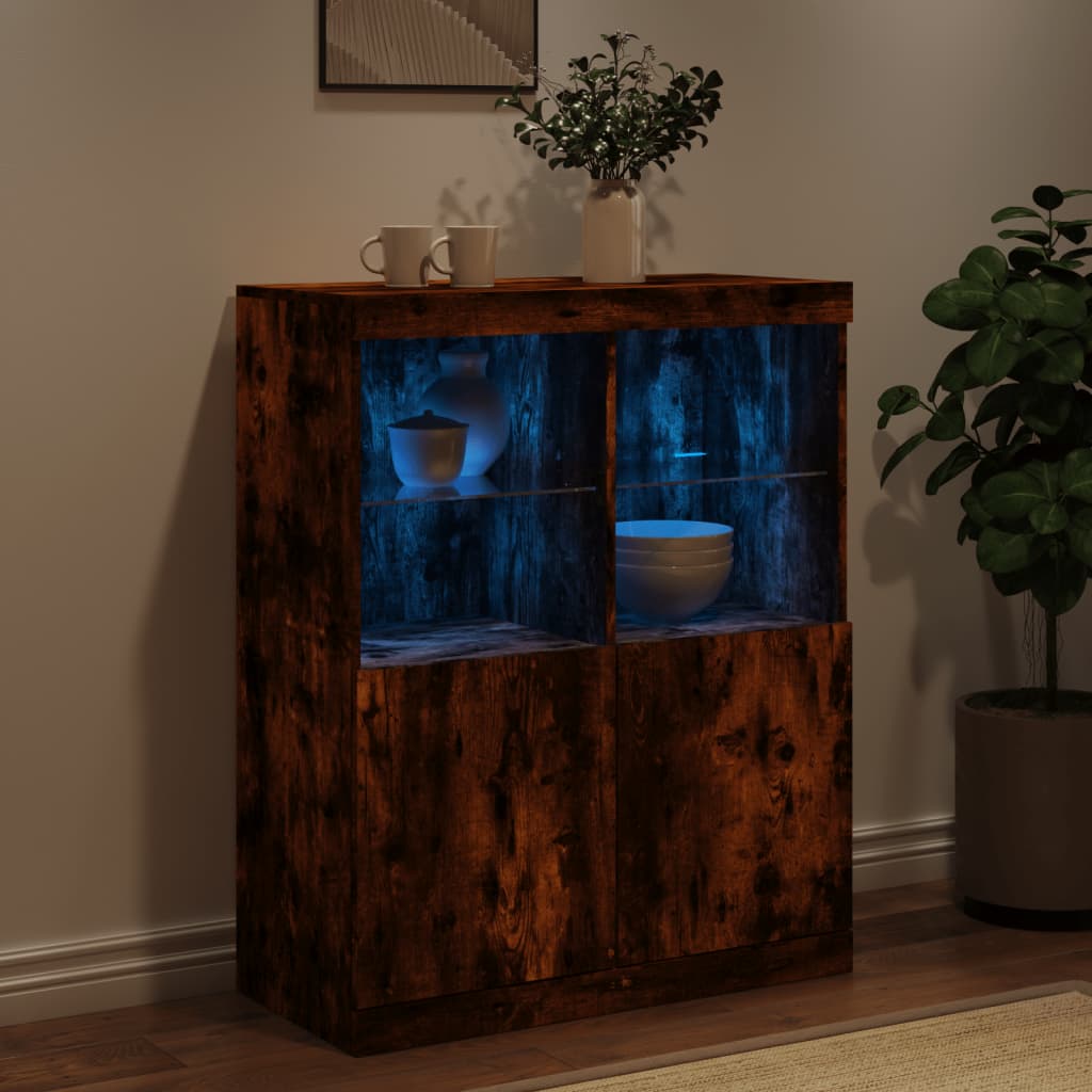 Skjenk Røkt Eik med LED-lys 81x37x100 cm