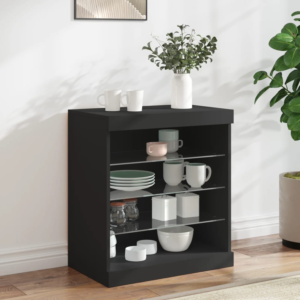 Skjenk Svart med LED-lys 60,5x37x67 cm