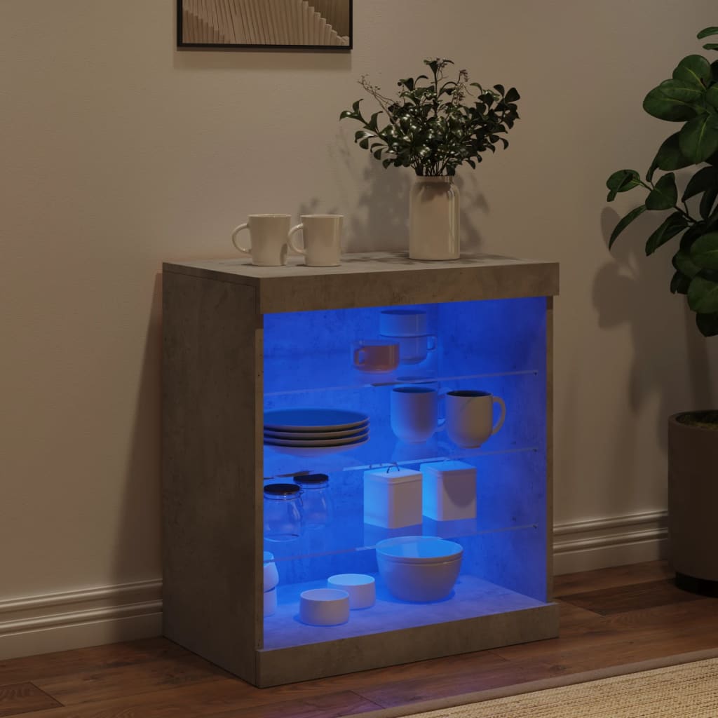 Skjenk Betonggrå med LED-lys 60,5x37x67 cm