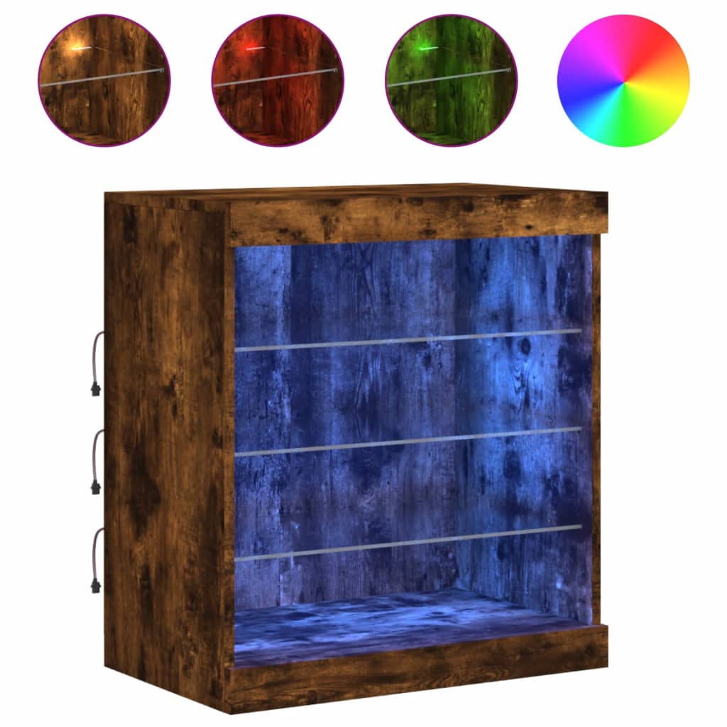 Skjenk Røkt Eik med LED-lys 60,5x37x67 cm