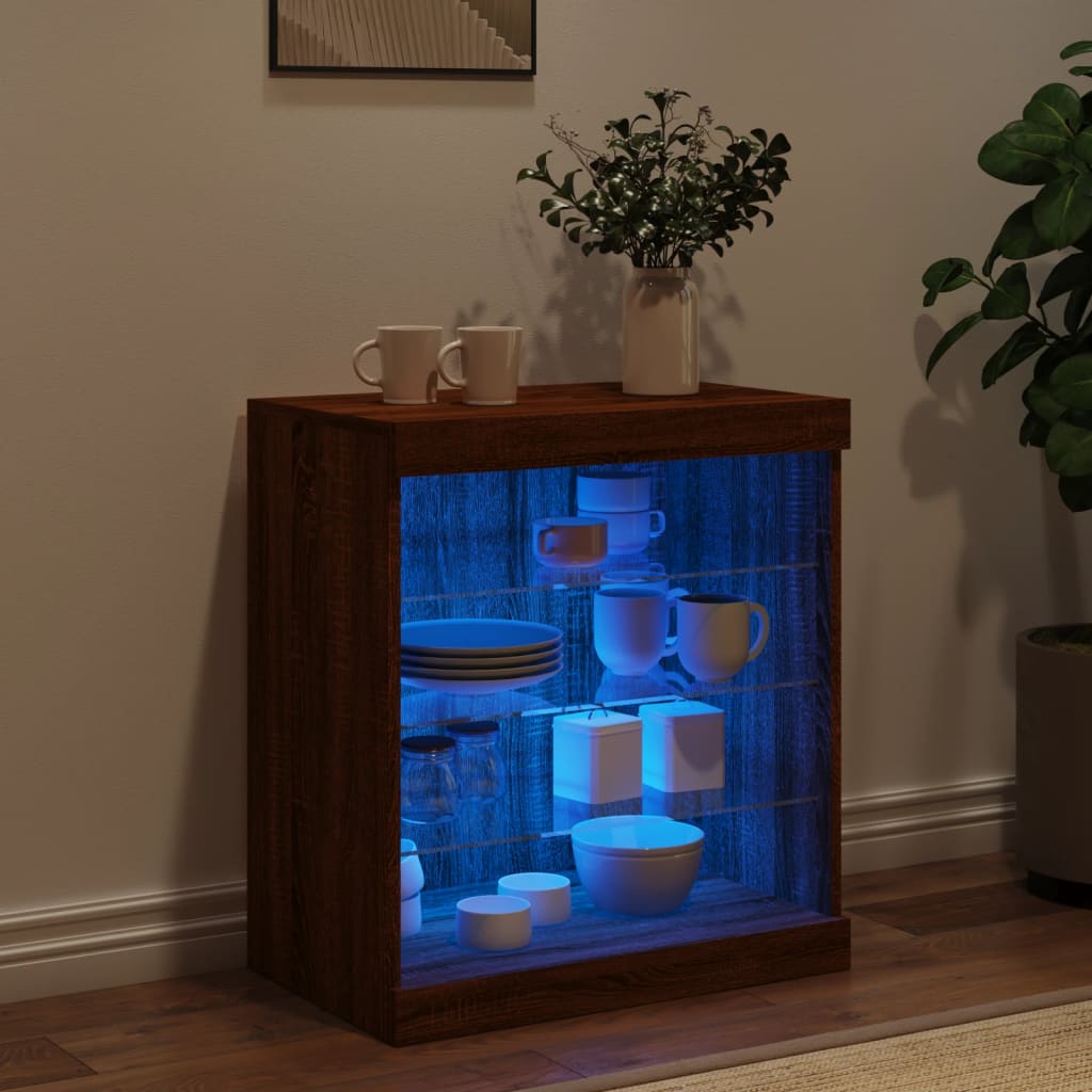 Skjenk Brun Eik med LED-lys 60,5x37x67 cm
