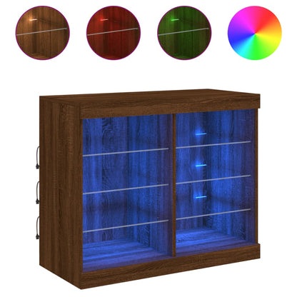 Skjenk Brun Eik med LED-lys 81x37x67 cm