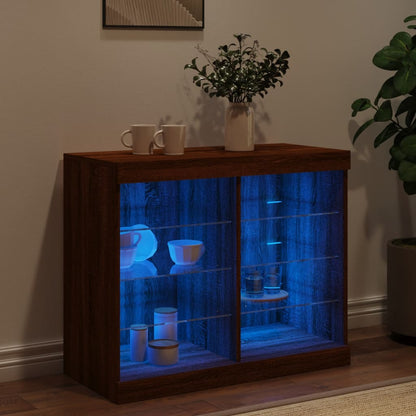 Skjenk Brun Eik med LED-lys 81x37x67 cm