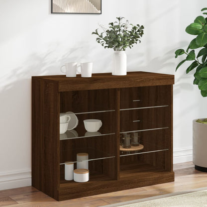 Skjenk Brun Eik med LED-lys 81x37x67 cm