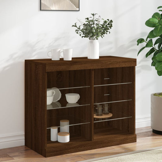Skjenk Brun Eik med LED-lys 81x37x67 cm
