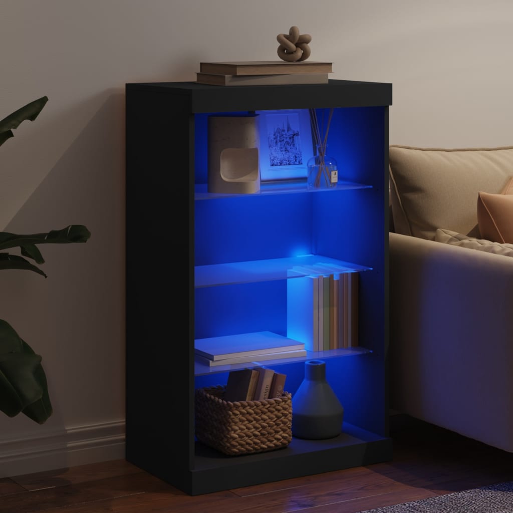 Skjenk Svart med LED-lys 60,5x37x100 cm
