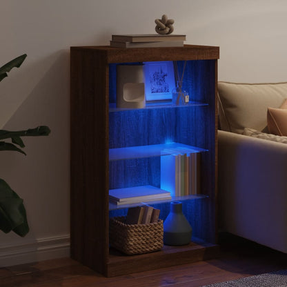 Skjenk Brun Eik med LED-lys 60,5x37x100 cm
