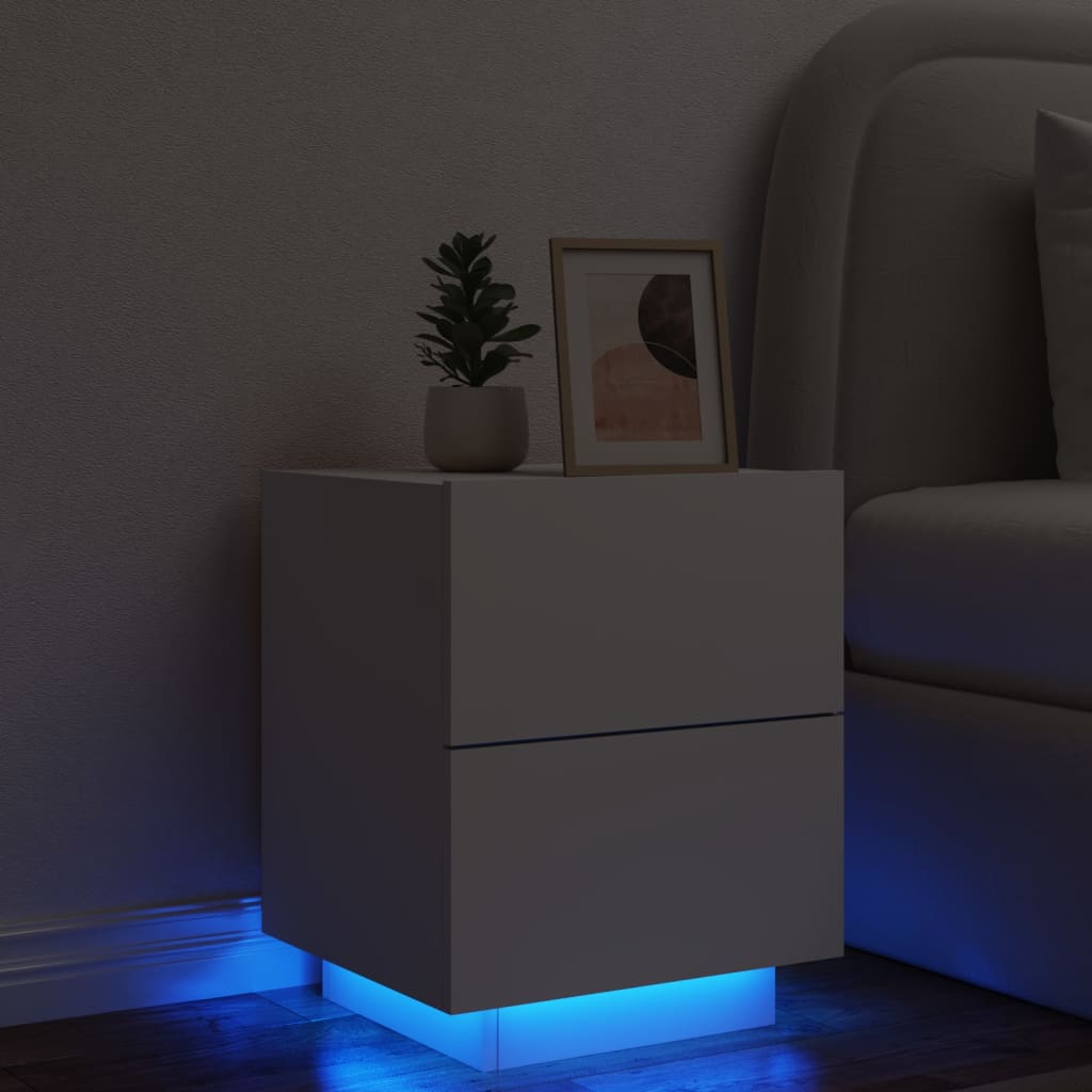 Nattbord Sengbord Hvit med LED