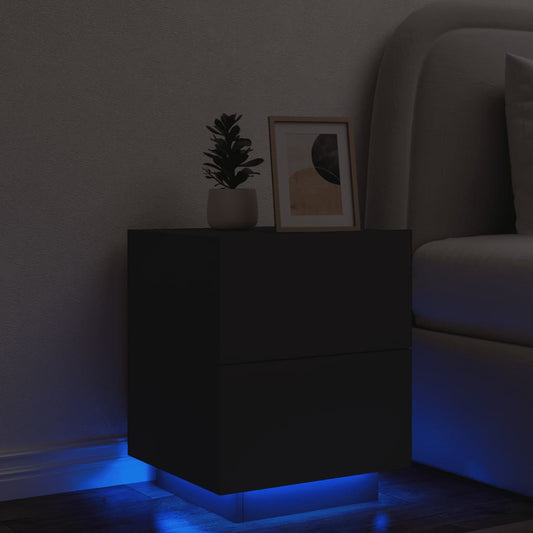 Nattbord Sengbord Svart med LED