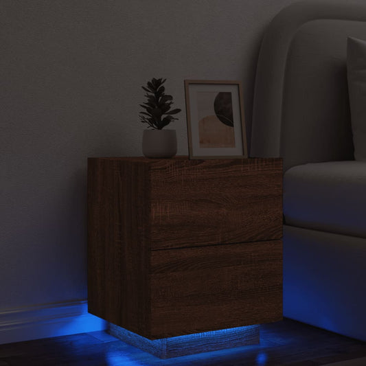 Nattbord Sengbord Brun Eik med LED