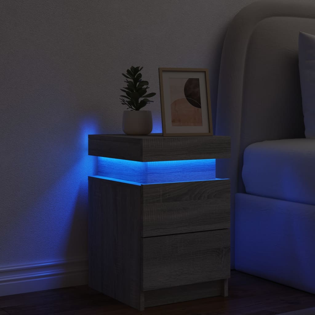Nattbord Sengbord Sonoma Grå med LED 35x39x55 cm