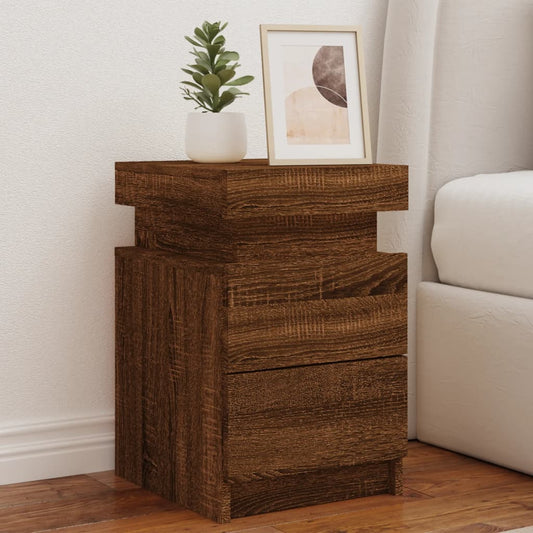 Nattbord Sengbord Brun Eik med LED 35x39x55 cm