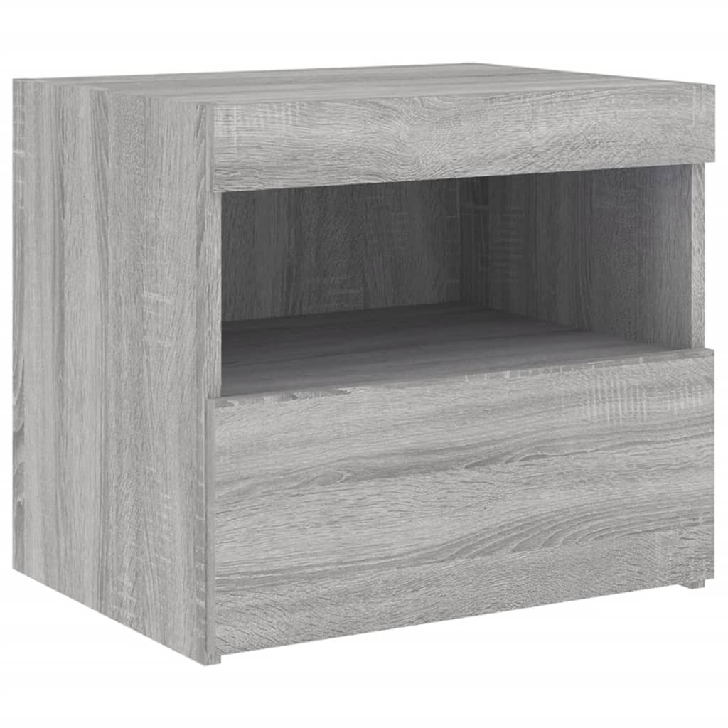 Nattbord Sengbord Sonoma Grå med LED 50x40x45 cm