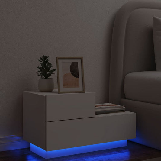 Nattbord Sengbord Hvit med LED 70x36x40,5 cm