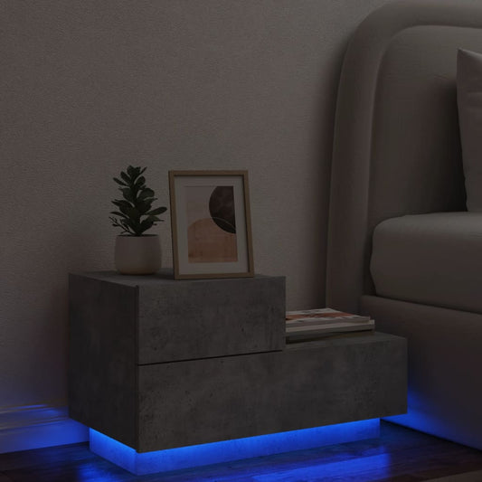 Nattbord Sengbord Betonggrå med LED 70x36x40,5 cm
