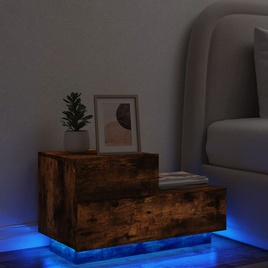 Nattbord Sengbord Røkt Eik med LED 70x36x40,5 cm