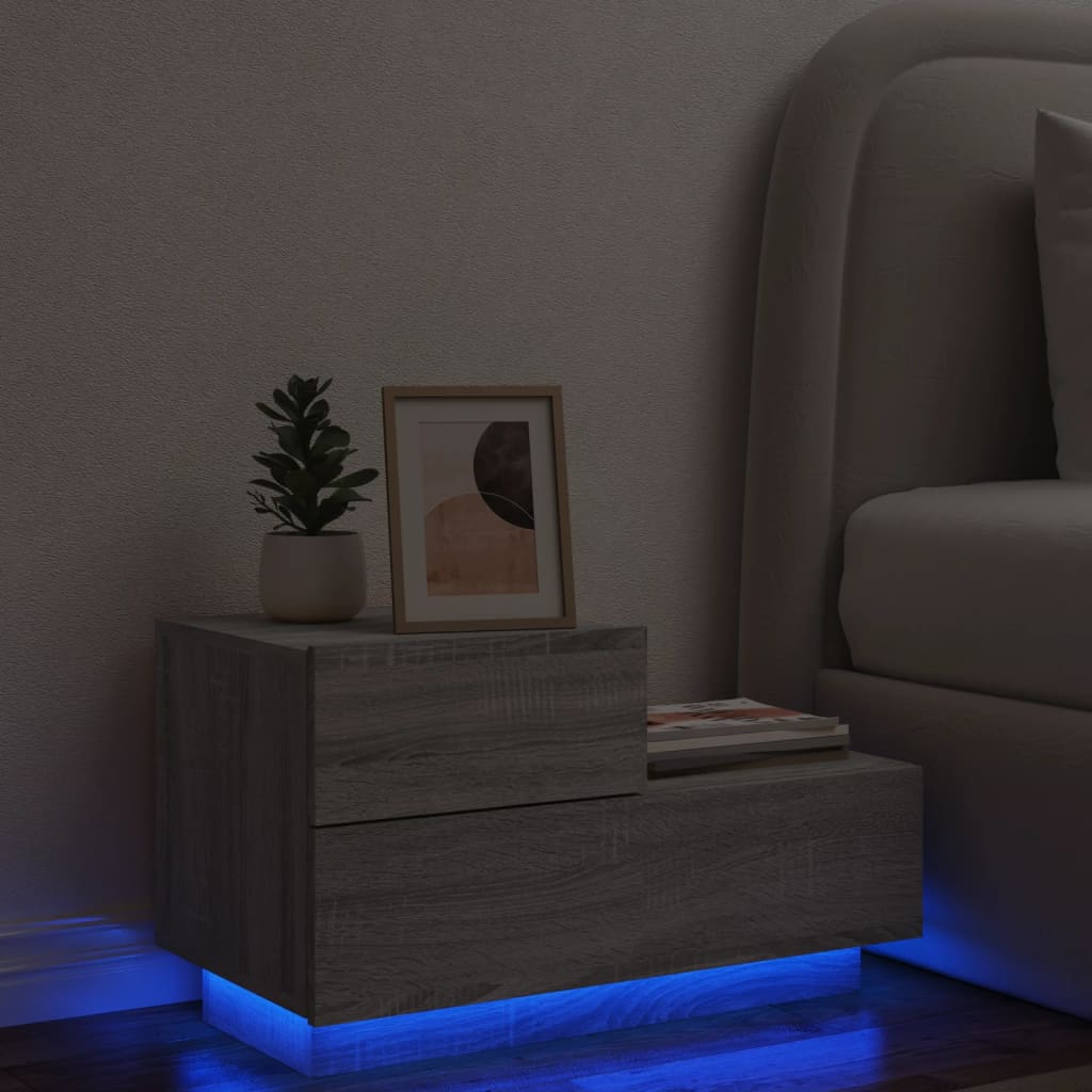 Nattbord Sengbord Sonoma Grå med LED 70x36x40,5 cm