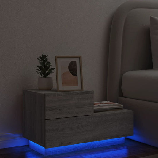 Nattbord Sengbord Sonoma Grå med LED 70x36x40,5 cm