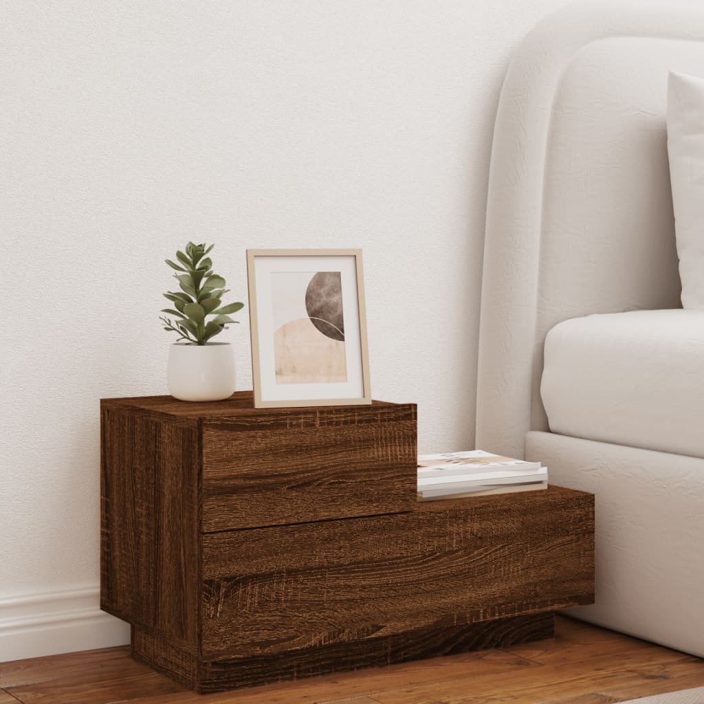 Nattbord Sengbord Brun Eik med LED 70x36x40,5 cm