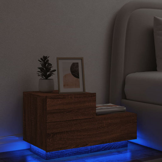 Nattbord Sengbord Brun Eik med LED 70x36x40,5 cm