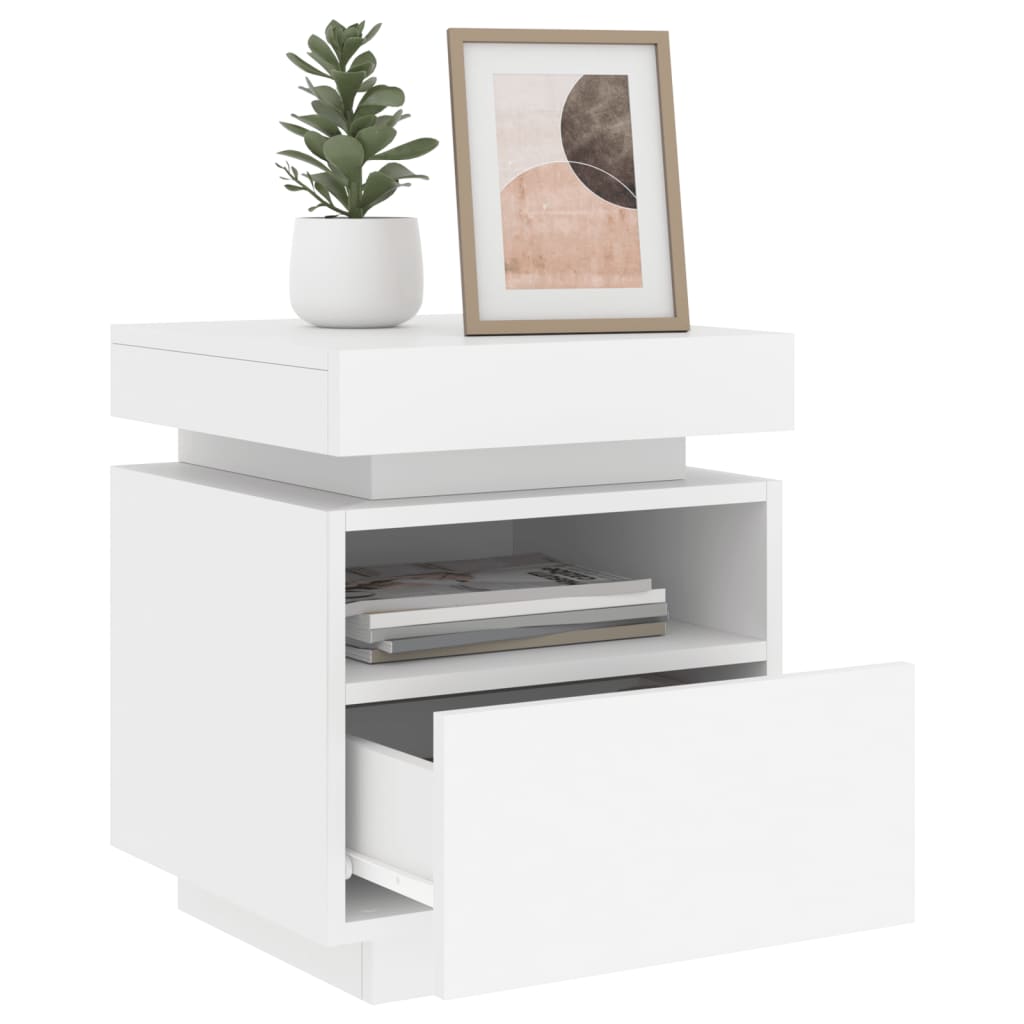 Nattbord Sengbord Hvit med LED 40x39x48,5 cm