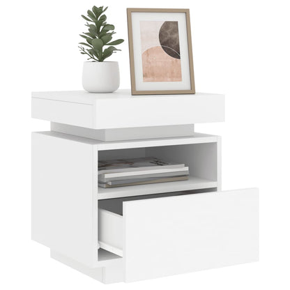 Nattbord Sengbord Hvit med LED 40x39x48,5 cm