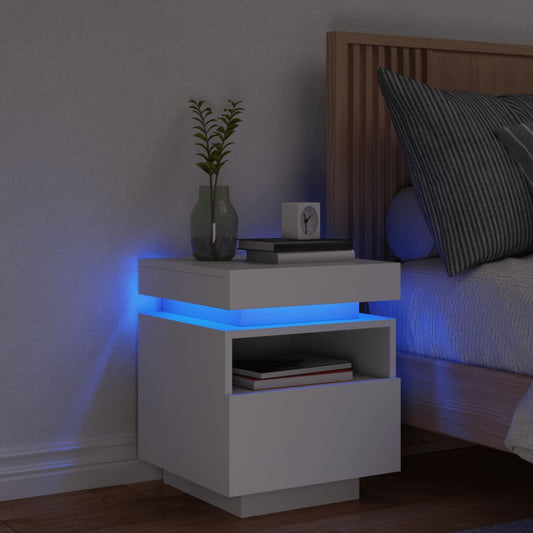 Nattbord Sengbord Hvit med LED 40x39x48,5 cm