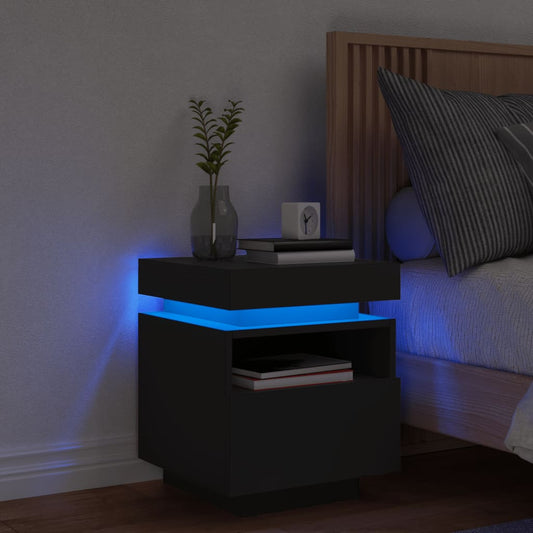 Nattbord Sengbord Svart med LED 40x39x48,5 cm