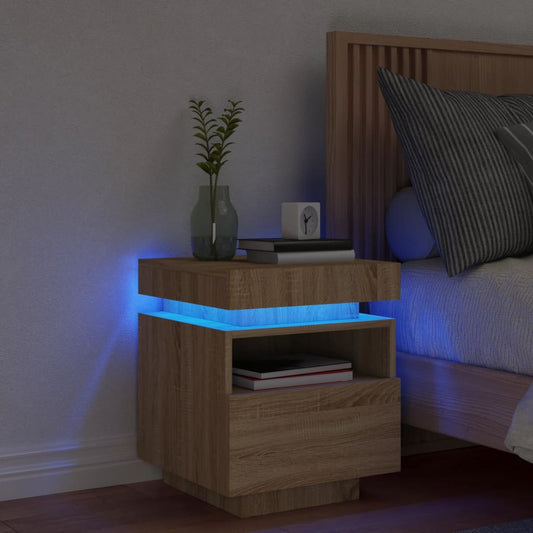 Nattbord Sengbord Sonoma Eik med LED 40x39x48,5 cm