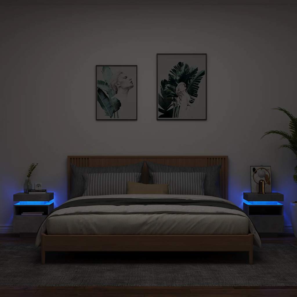 Nattbord med LED 2 stk betonggrå 40x39x48,5 cm