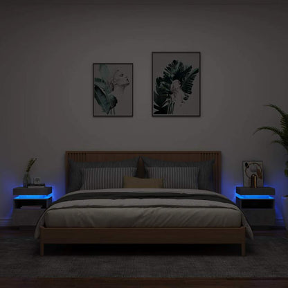 Nattbord med LED 2 stk betonggrå 40x39x48,5 cm